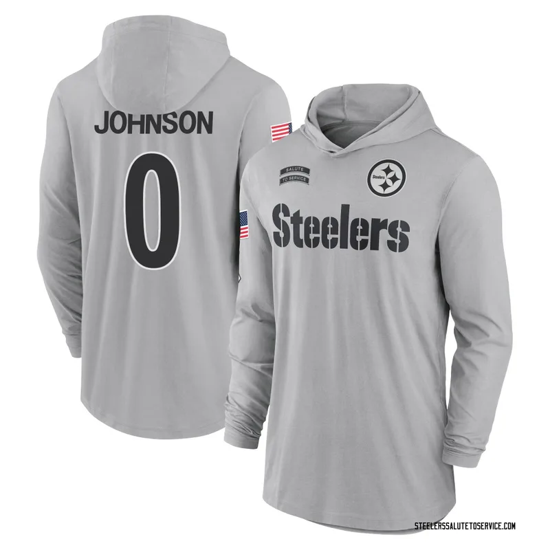 Men's Brandon Johnson Pittsburgh Steelers Gray 2024 Salute to Service Lightweight Performance Long Sleeve Hooded T-Shirt