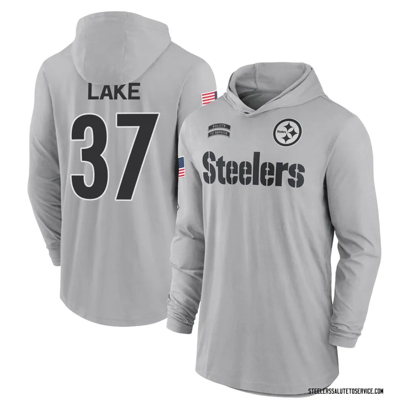 Men's Carnell Lake Pittsburgh Steelers Gray 2024 Salute to Service Lightweight Performance Long Sleeve Hooded T-Shirt