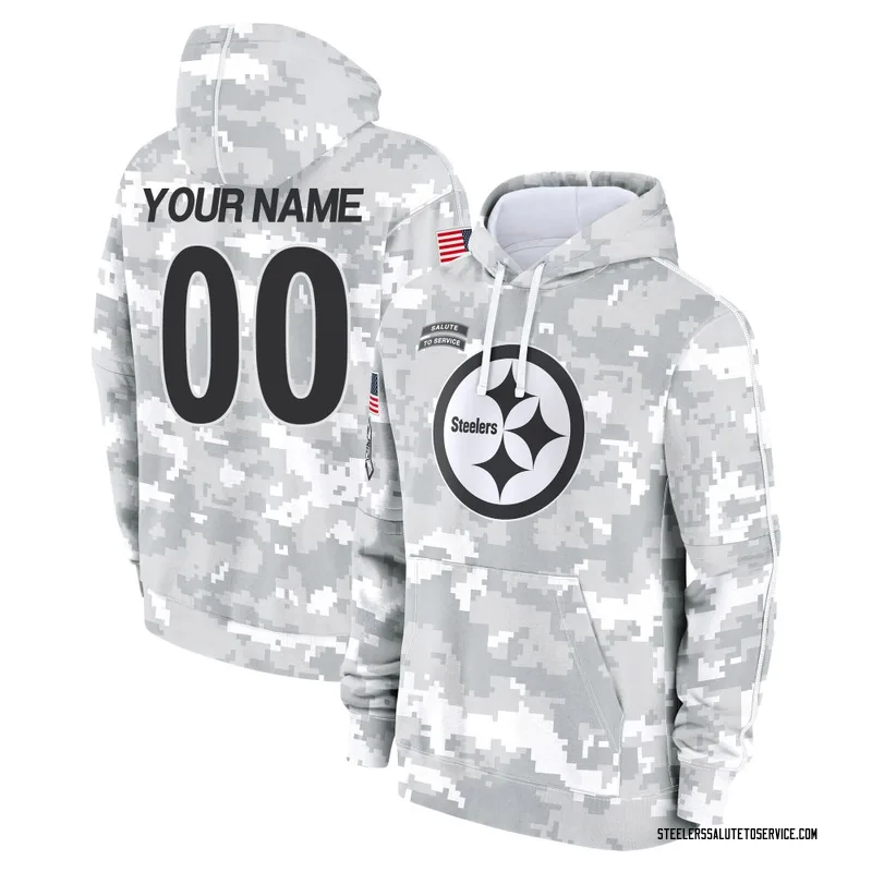 Men's Custom Pittsburgh Steelers Camo Arctic 2024 Salute to Service Club Fleece Pullover Hoodie