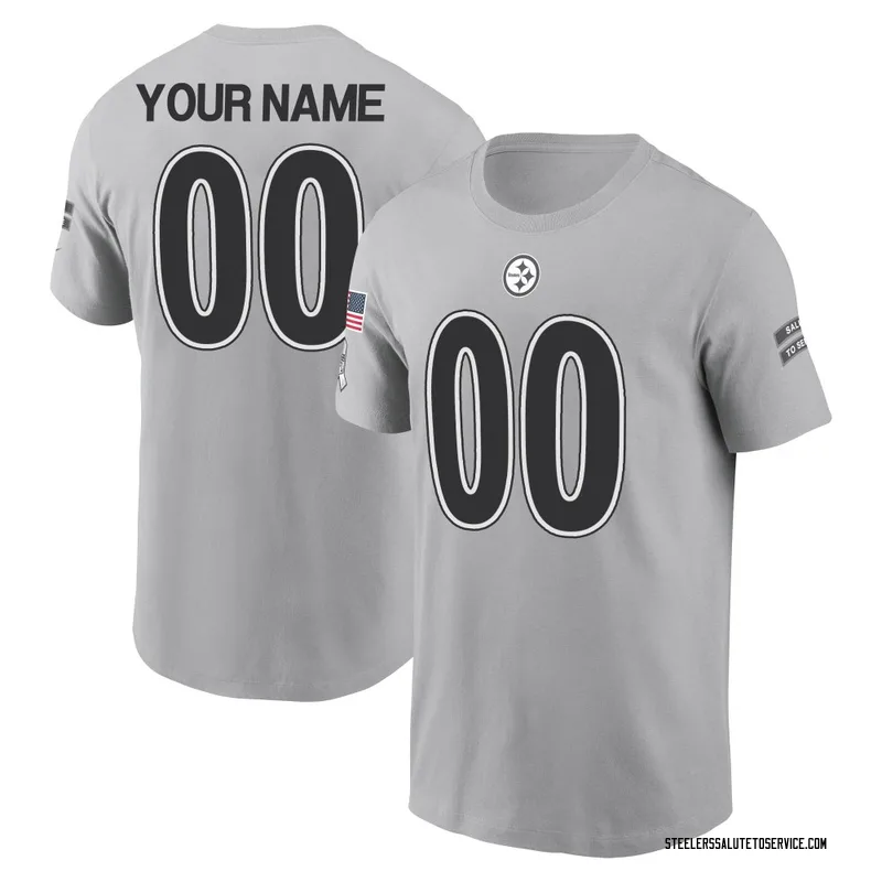 Men's Custom Pittsburgh Steelers Gray 2024 Salute to Service Name & Number T-Shirt