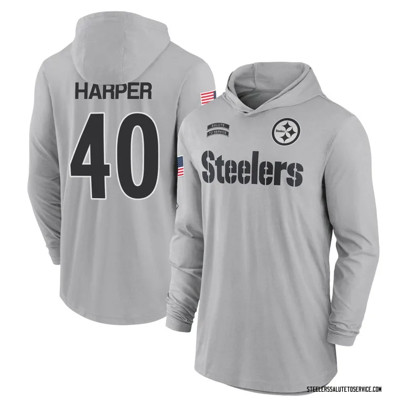 Men's Devin Harper Pittsburgh Steelers Gray 2024 Salute to Service Lightweight Performance Long Sleeve Hooded T-Shirt