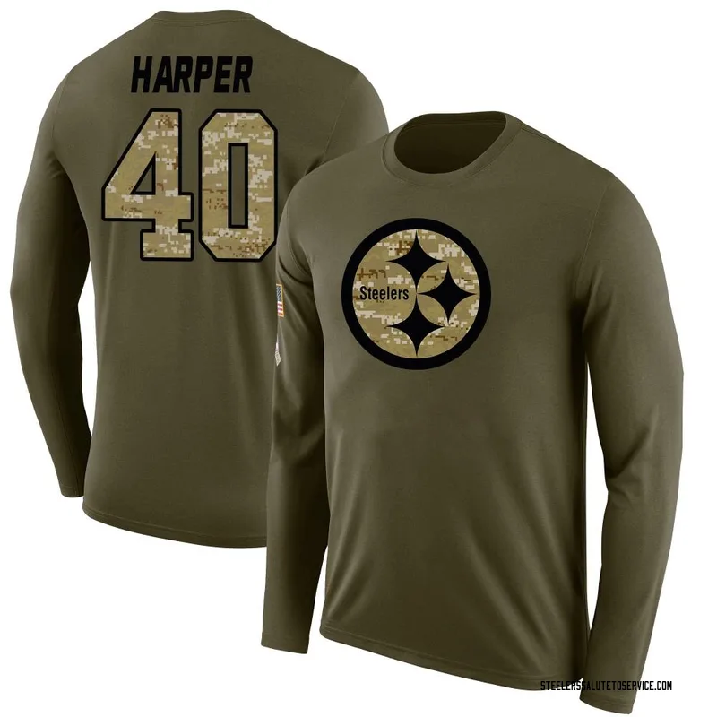 Men's Devin Harper Pittsburgh Steelers Legend Olive Salute to Service Sideline Long Sleeve T-Shirt