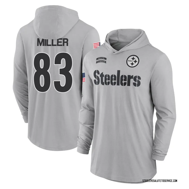 Men's Heath Miller Pittsburgh Steelers Gray 2024 Salute to Service Lightweight Performance Long Sleeve Hooded T-Shirt