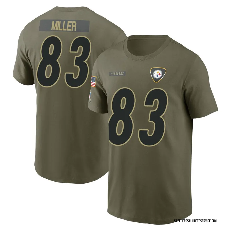Men's Heath Miller Pittsburgh Steelers Olive 2025 Salute to Service Name & Number T-Shirt