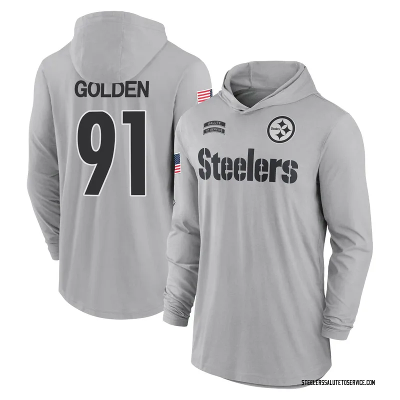 Men's Markus Golden Pittsburgh Steelers Gray 2024 Salute to Service Lightweight Performance Long Sleeve Hooded T-Shirt