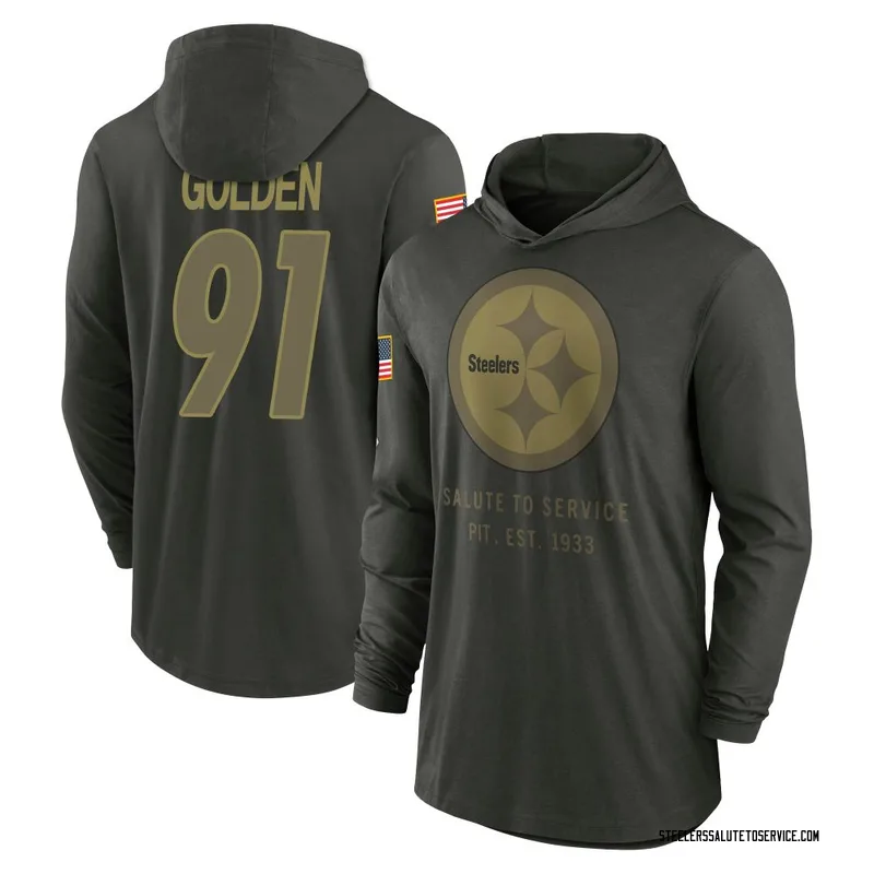 Men's Markus Golden Pittsburgh Steelers Green Forest/ 2025 Salute to Service Sideline Lightweight Hooded Pullover Long Sleeve T-