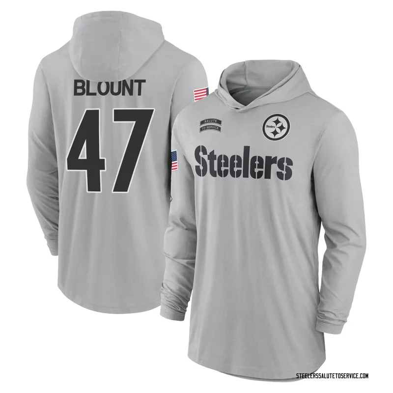 Men's Mel Blount Pittsburgh Steelers Gray 2024 Salute to Service Lightweight Performance Long Sleeve Hooded T-Shirt
