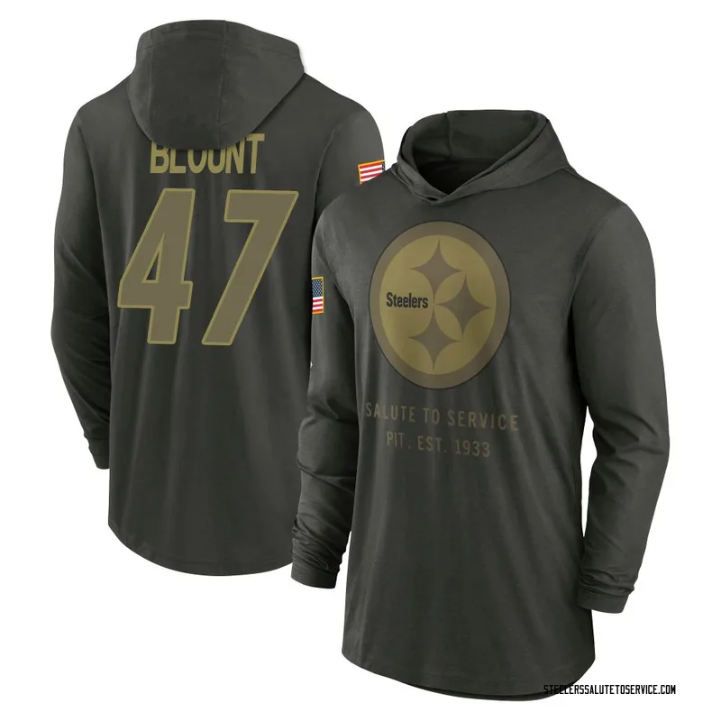 Men's Mel Blount Pittsburgh Steelers Green Forest/ 2025 Salute to Service Sideline Lightweight Hooded Pullover Long Sleeve T-Shi