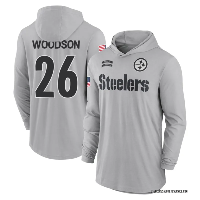 Men's Rod Woodson Pittsburgh Steelers Gray 2024 Salute to Service Lightweight Performance Long Sleeve Hooded T-Shirt