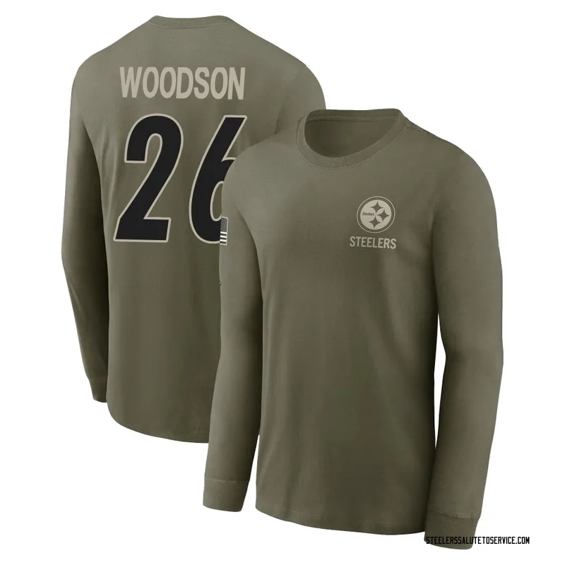 Men's Rod Woodson Pittsburgh Steelers Olive 2025 Salute to Service Sideline Long Sleeve T-Shirt