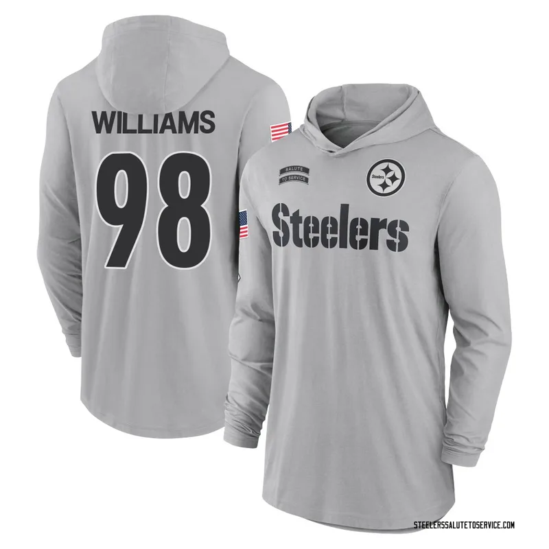 Men's Vince Williams Pittsburgh Steelers Gray 2024 Salute to Service Lightweight Performance Long Sleeve Hooded T-Shirt