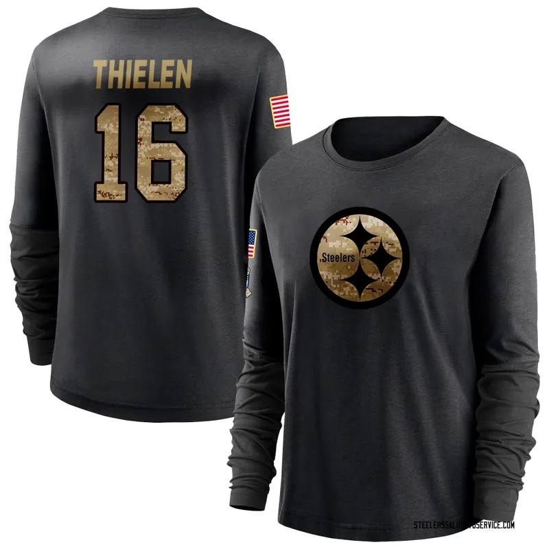 Women's Adam Thielen Pittsburgh Steelers Black 2020 Salute To Service Sideline Performance Long Sleeve T-Shirt