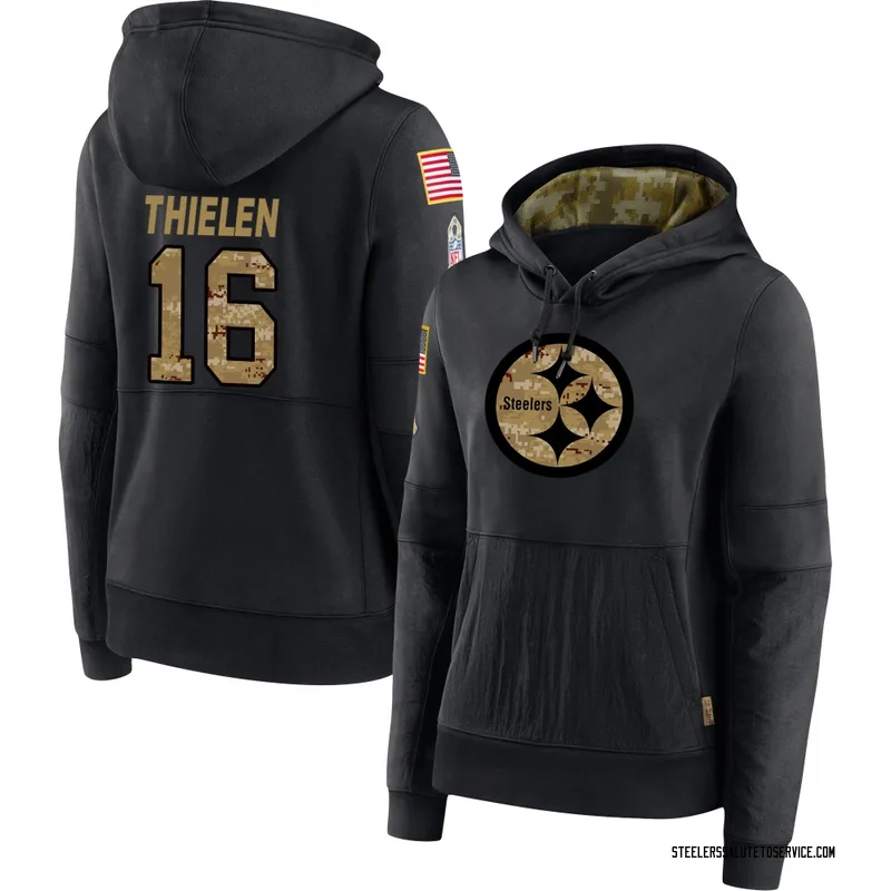 Women's Adam Thielen Pittsburgh Steelers Black 2020 Salute to Service Sideline Performance Pullover Hoodie