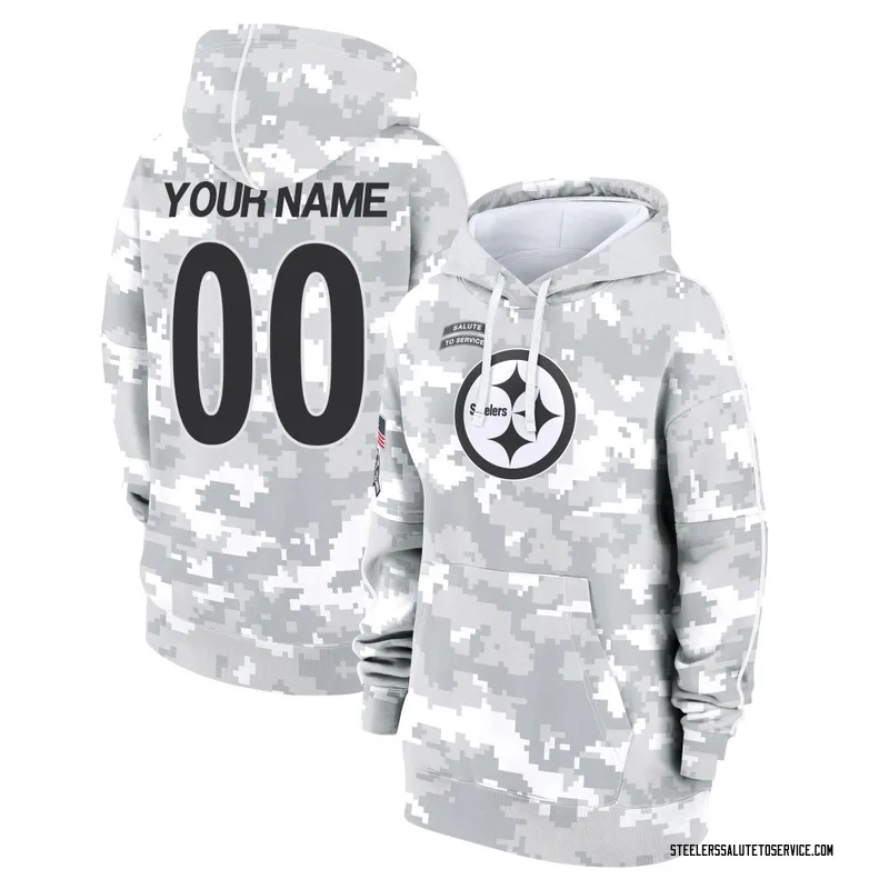 Women's Custom Pittsburgh Steelers Camo Arctic 2024 Salute to Service Club Fleece Pullover Hoodie