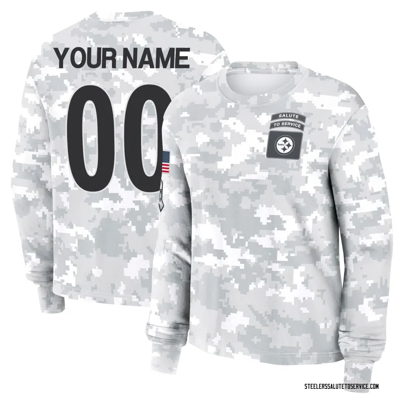 Women's Custom Pittsburgh Steelers Camo Arctic 2024 Salute to Service Long Sleeve T-Shirt