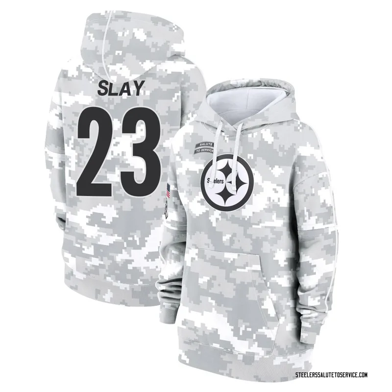 Women's Darius Slay Pittsburgh Steelers Camo Arctic 2024 Salute to Service Club Fleece Pullover Hoodie