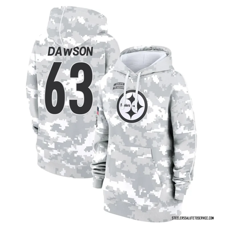 Women's Dermontti Dawson Pittsburgh Steelers Camo Arctic 2024 Salute to Service Club Fleece Pullover Hoodie
