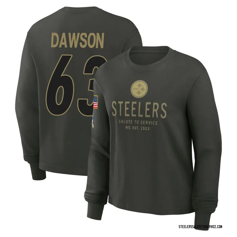Women's Dermontti Dawson Pittsburgh Steelers Green Dark/ 2025 Salute to Service Sideline Long Sleeve T-Shirt