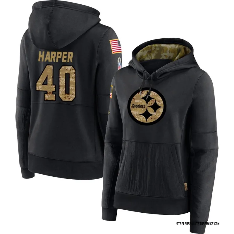 Women's Devin Harper Pittsburgh Steelers Black 2020 Salute to Service Sideline Performance Pullover Hoodie