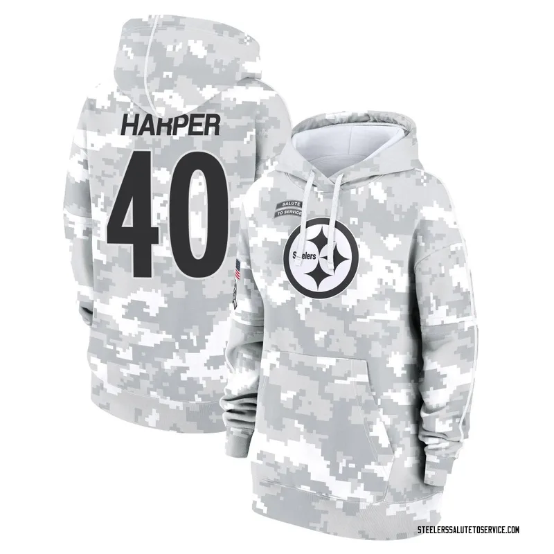 Women's Devin Harper Pittsburgh Steelers Camo Arctic 2024 Salute to Service Club Fleece Pullover Hoodie