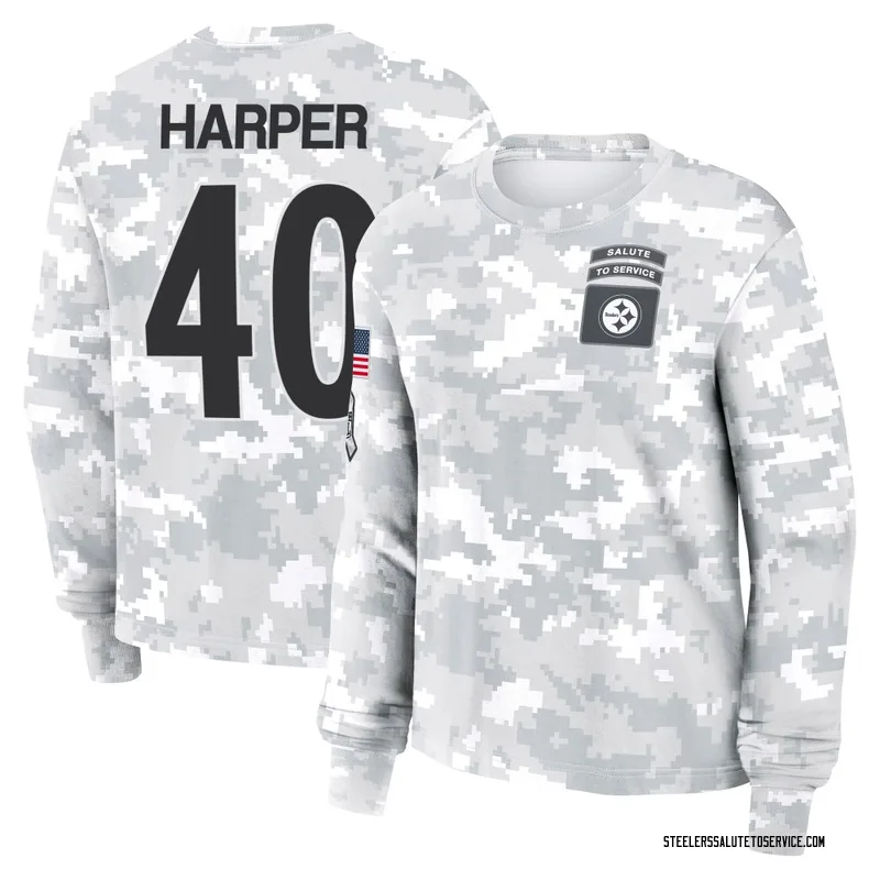 Women's Devin Harper Pittsburgh Steelers Camo Arctic 2024 Salute to Service Long Sleeve T-Shirt