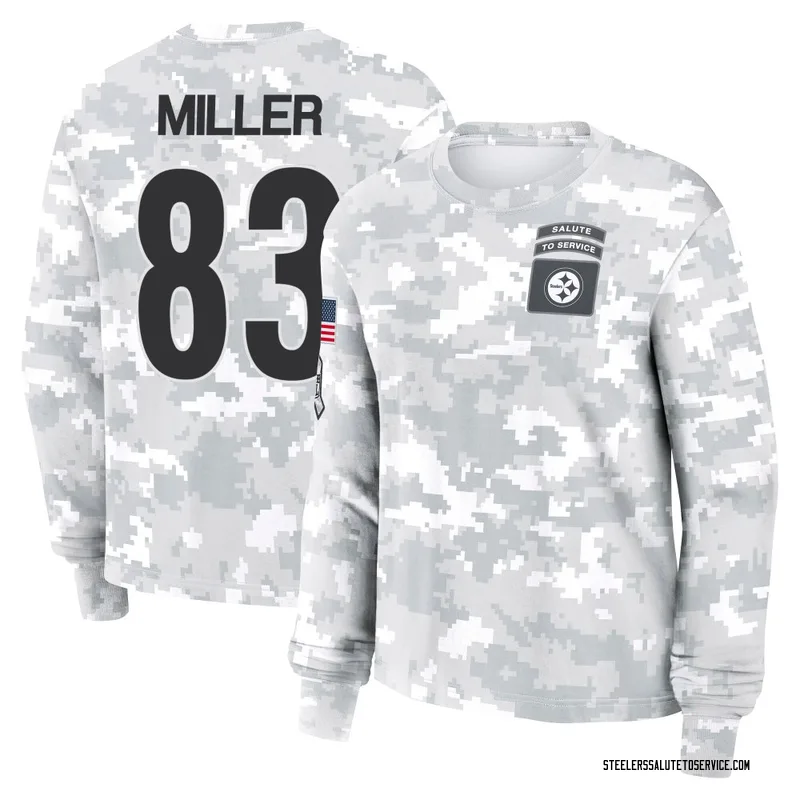Women's Heath Miller Pittsburgh Steelers Camo Arctic 2024 Salute to Service Long Sleeve T-Shirt