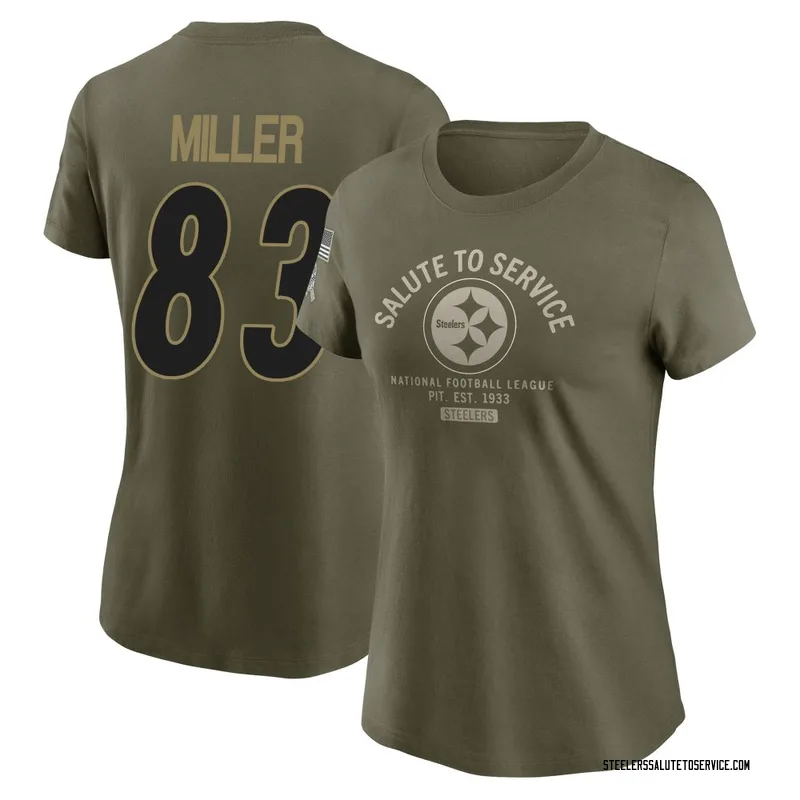 Women's Heath Miller Pittsburgh Steelers Olive 2025 Salute to Service Sideline T-Shirt