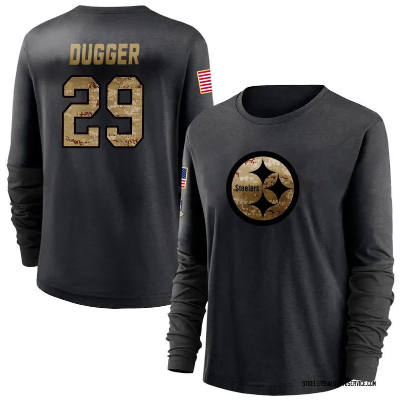 Women's Kyle Dugger Pittsburgh Steelers Black 2020 Salute To Service Sideline Performance Long Sleeve T-Shirt