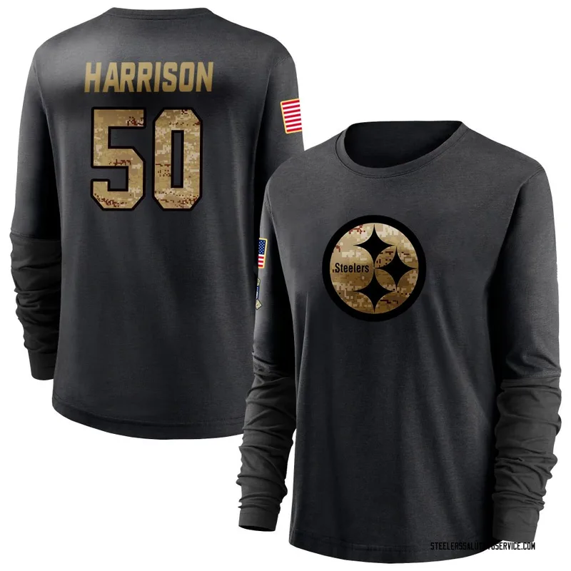 Women's Malik Harrison Pittsburgh Steelers Black 2020 Salute To Service Sideline Performance Long Sleeve T-Shirt