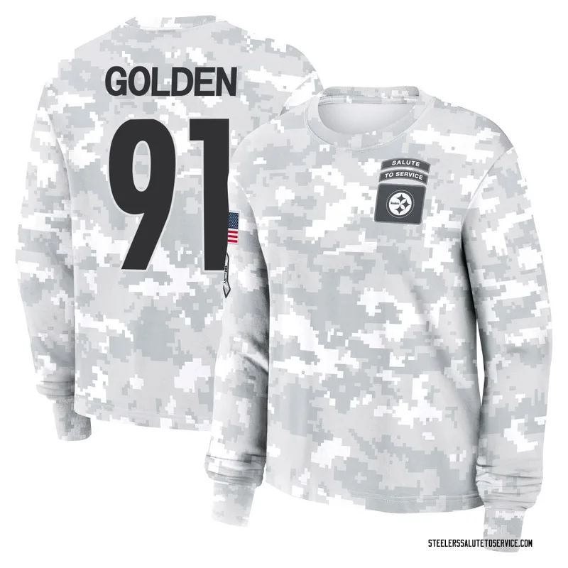 Women's Markus Golden Pittsburgh Steelers Camo Arctic 2024 Salute to Service Long Sleeve T-Shirt