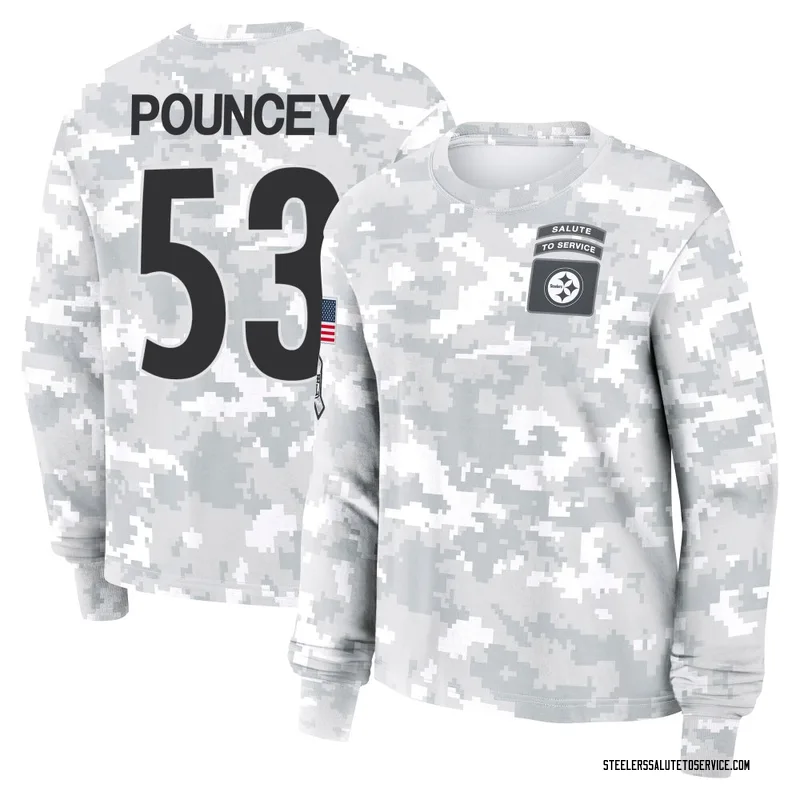 Women's Maurkice Pouncey Pittsburgh Steelers Camo Arctic 2024 Salute to Service Long Sleeve T-Shirt