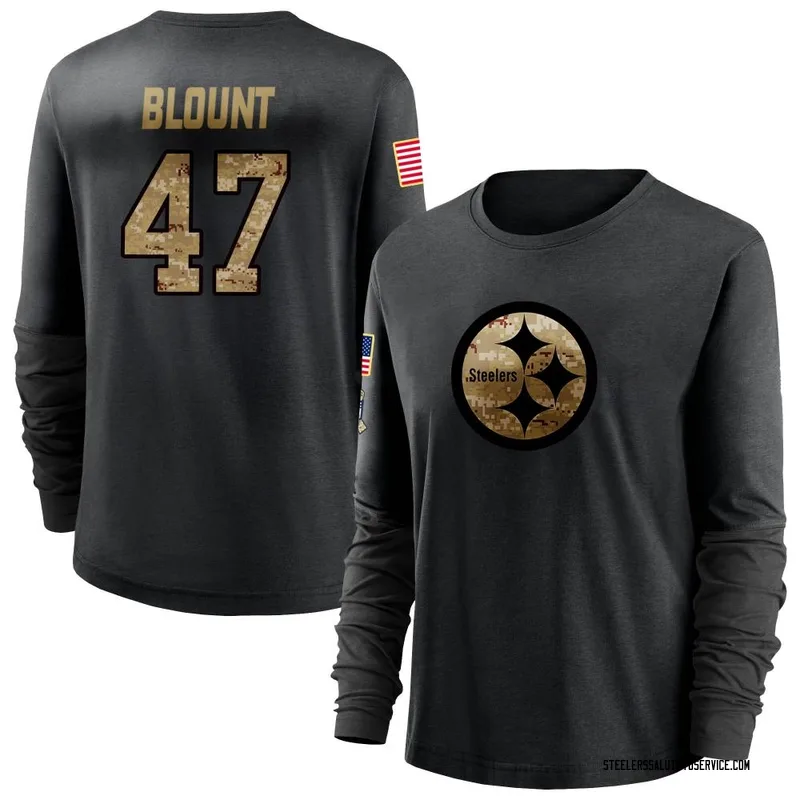 Women's Mel Blount Pittsburgh Steelers Black 2020 Salute To Service Sideline Performance Long Sleeve T-Shirt