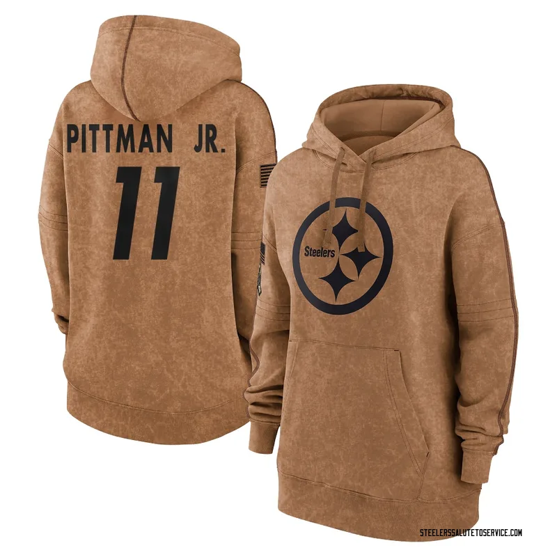 Women's Michael Pittman Jr. Pittsburgh Steelers Brown 2023 Salute To Service Pullover Hoodie