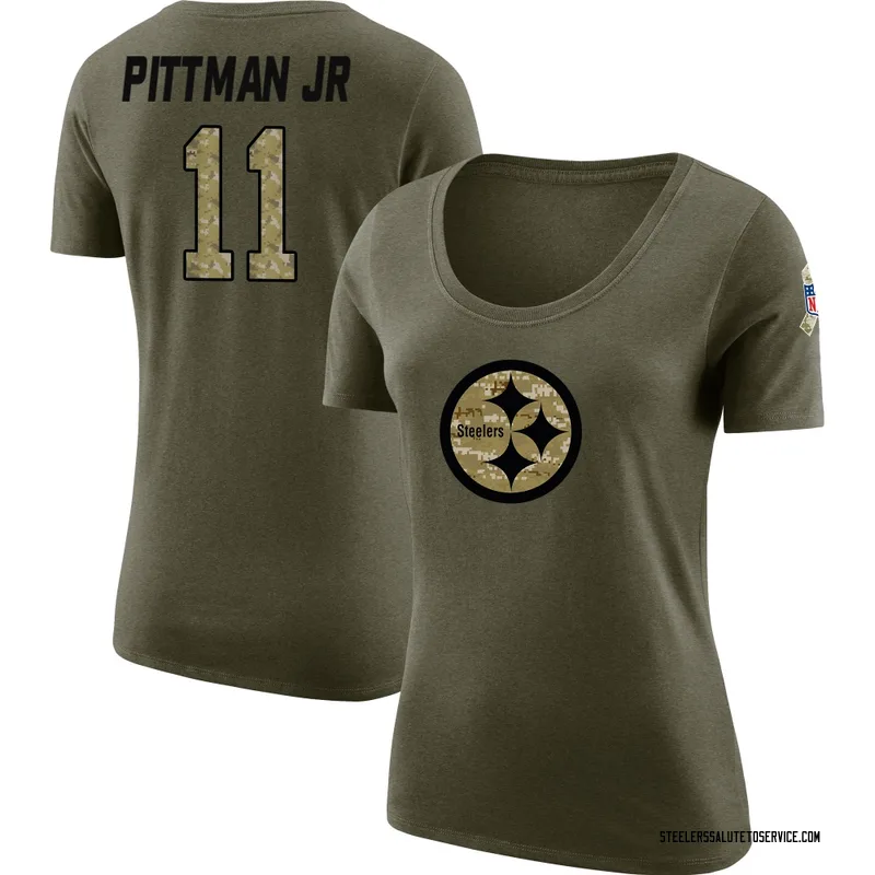 Women's Michael Pittman Jr. Pittsburgh Steelers Legend Olive Salute to Service Scoop Neck T-Shirt