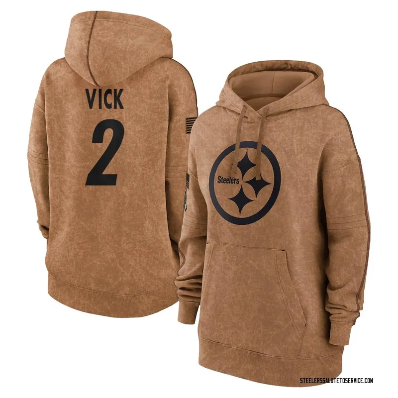 Women's Mike Vick Pittsburgh Steelers Brown 2023 Salute To Service Pullover Hoodie