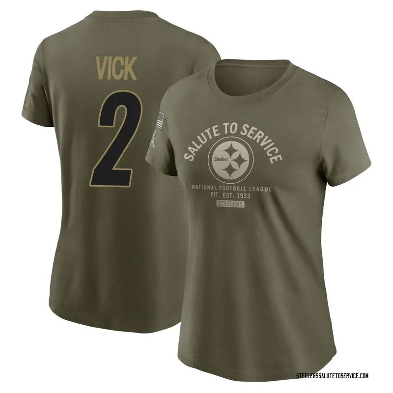 Women's Mike Vick Pittsburgh Steelers Olive 2025 Salute to Service Sideline T-Shirt