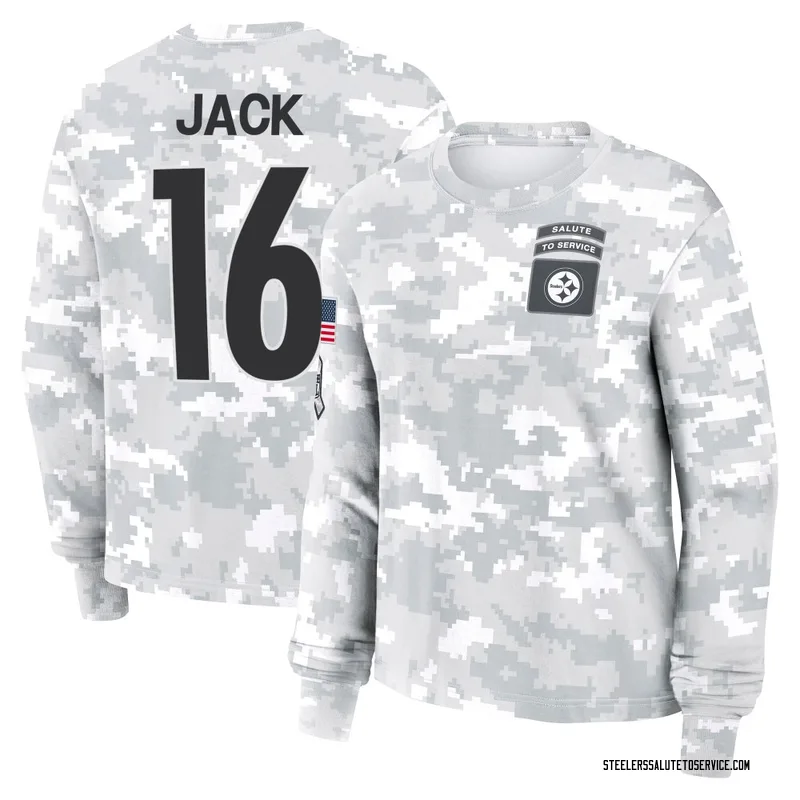 Women's Myles Jack Pittsburgh Steelers Camo Arctic 2024 Salute to Service Long Sleeve T-Shirt