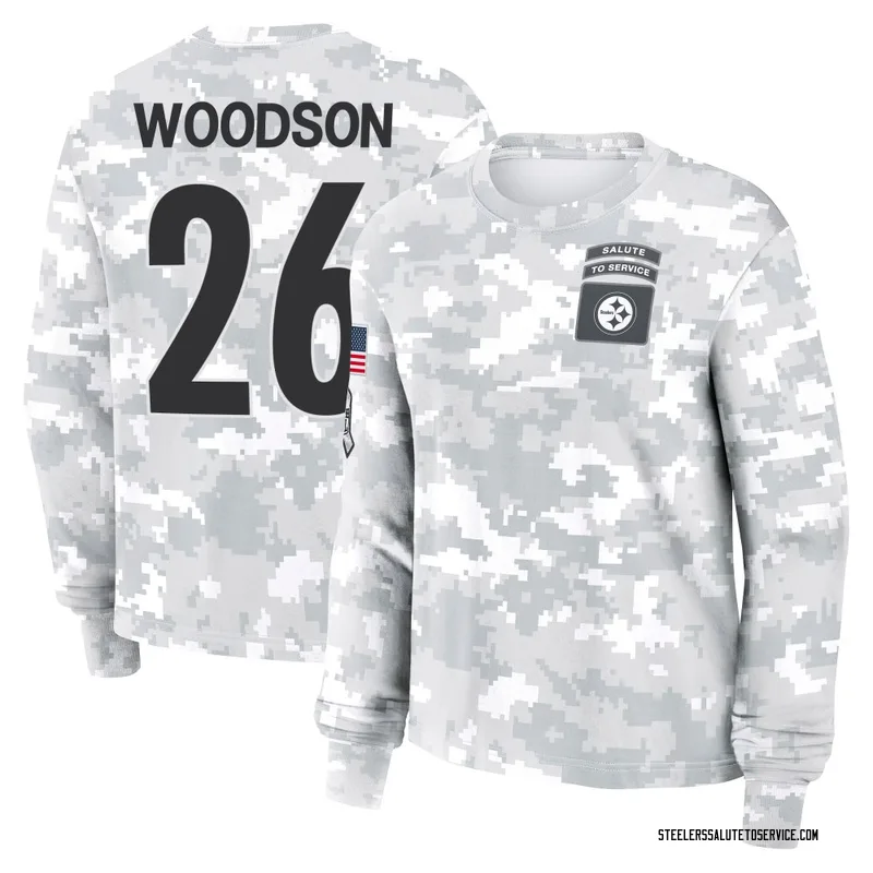 Women's Rod Woodson Pittsburgh Steelers Camo Arctic 2024 Salute to Service Long Sleeve T-Shirt