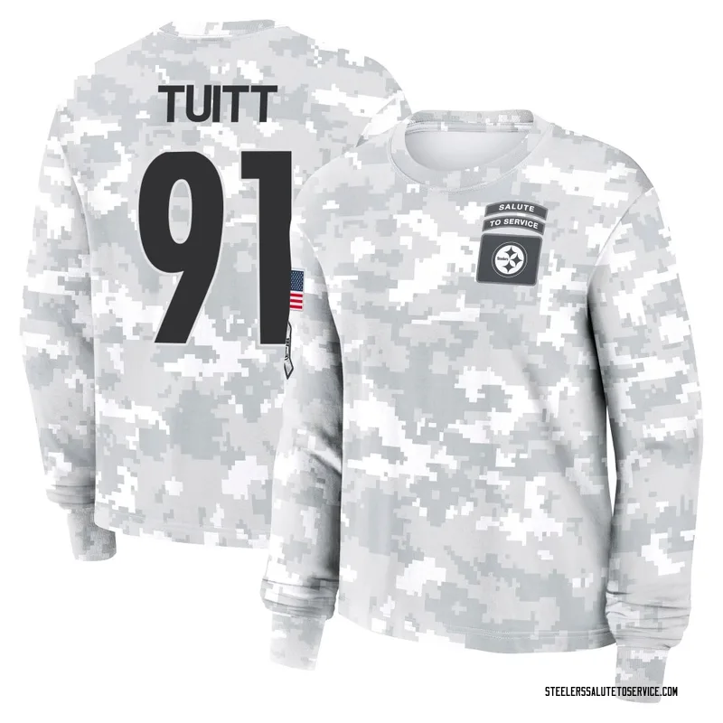 Women's Stephon Tuitt Pittsburgh Steelers Camo Arctic 2024 Salute to Service Long Sleeve T-Shirt