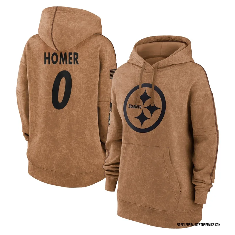Women's Travis Homer Pittsburgh Steelers Brown 2023 Salute To Service Pullover Hoodie