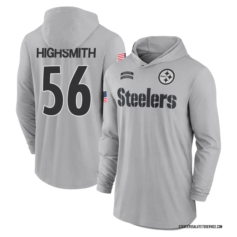 Youth Alex Highsmith Pittsburgh Steelers Gray 2024 Salute to Service Lightweight Performance Long Sleeve Hooded T-Shirt