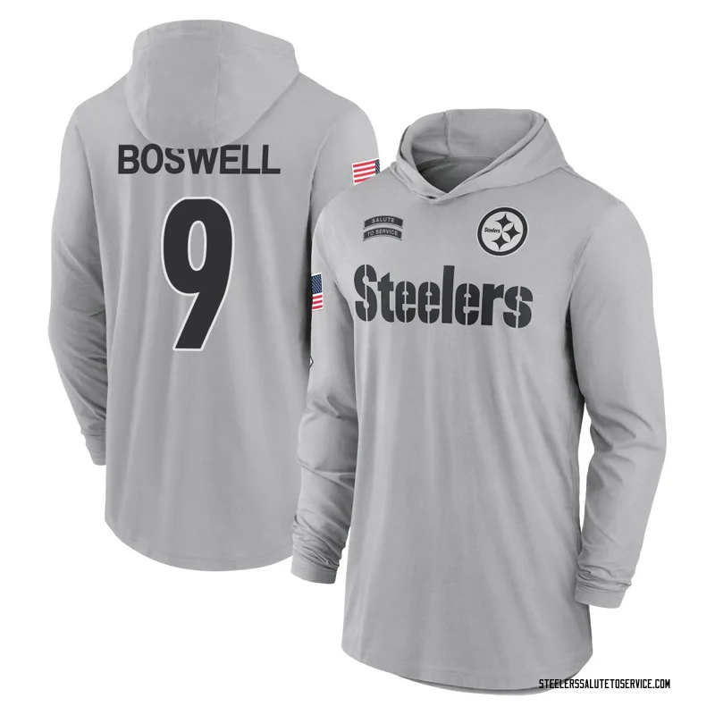 Youth Chris Boswell Pittsburgh Steelers Gray 2024 Salute to Service Lightweight Performance Long Sleeve Hooded T-Shirt
