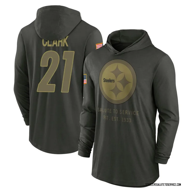 Youth Chuck Clark Pittsburgh Steelers Green Forest/ 2025 Salute to Service Sideline Lightweight Hooded Pullover Long Sleeve T-Sh