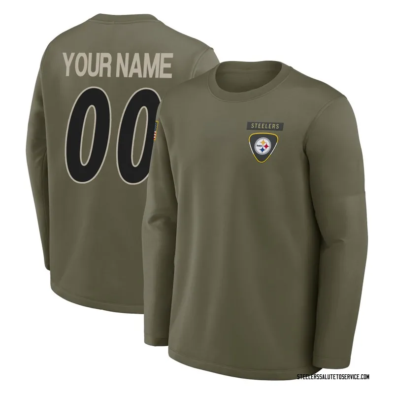 Youth Custom Pittsburgh Steelers Olive 2025 Salute to Service Sideline Coaches Long Sleeve T-Shirt
