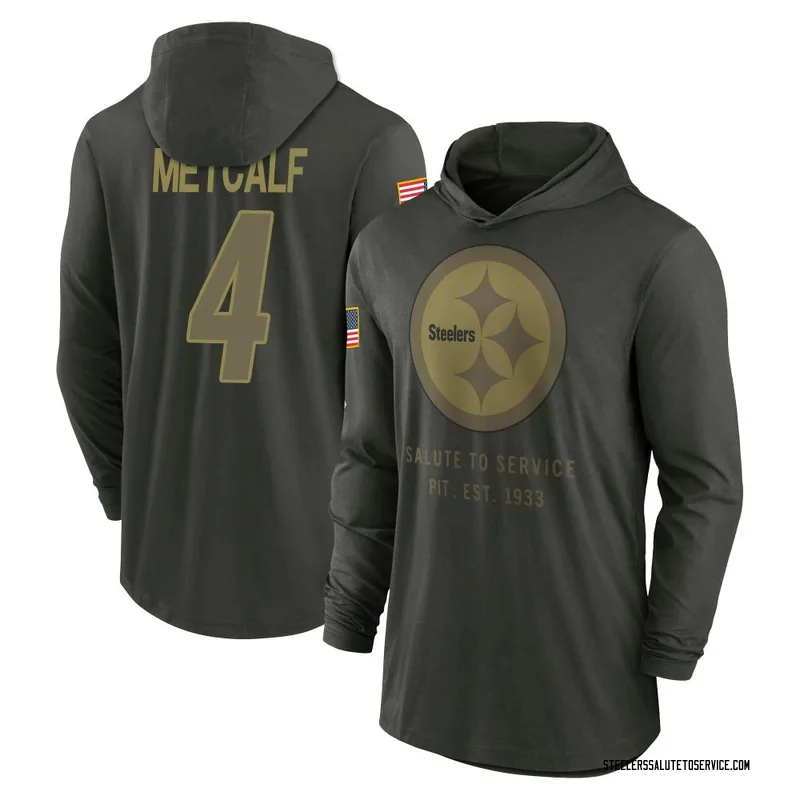 Youth DK Metcalf Pittsburgh Steelers Green Forest/ 2025 Salute to Service Sideline Lightweight Hooded Pullover Long Sleeve T-Shi