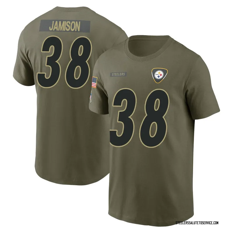 Youth D'Shawn Jamison Pittsburgh Steelers Olive 2025 Salute to Service Name & Number T-Shirt