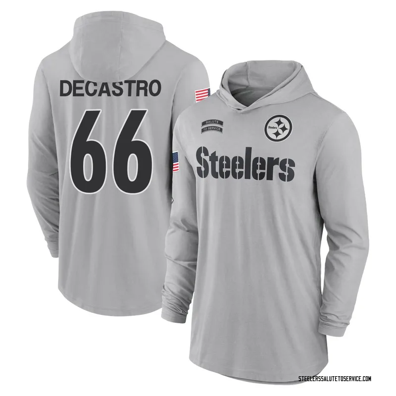 Youth David DeCastro Pittsburgh Steelers Gray 2024 Salute to Service Lightweight Performance Long Sleeve Hooded T-Shirt