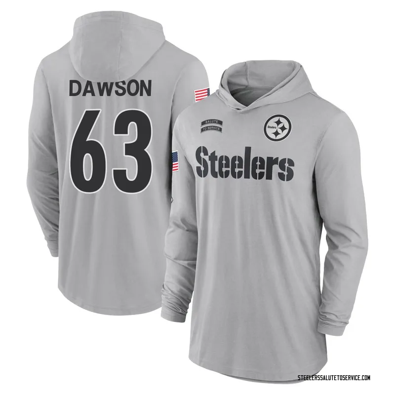 Youth Dermontti Dawson Pittsburgh Steelers Gray 2024 Salute to Service Lightweight Performance Long Sleeve Hooded T-Shirt