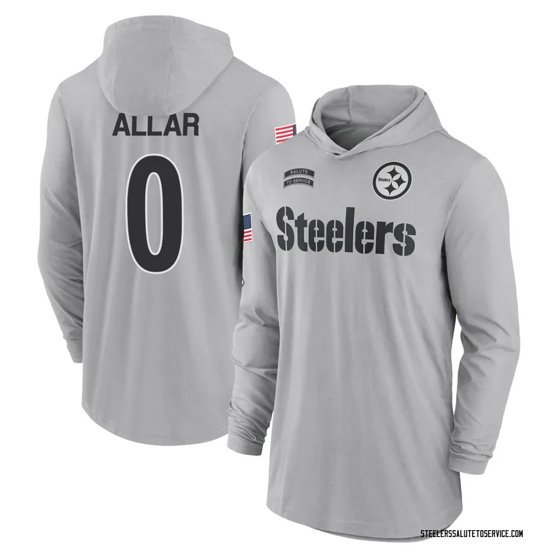 Youth Drew Allar Pittsburgh Steelers Gray 2024 Salute to Service Lightweight Performance Long Sleeve Hooded T-Shirt