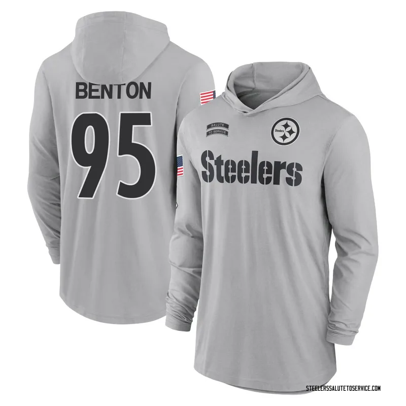 Youth Keeanu Benton Pittsburgh Steelers Gray 2024 Salute to Service Lightweight Performance Long Sleeve Hooded T-Shirt